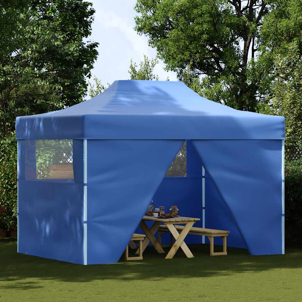 Rozkládací stan nůžkový se 4 bočními stěnami 3 x 4,5 m modrý