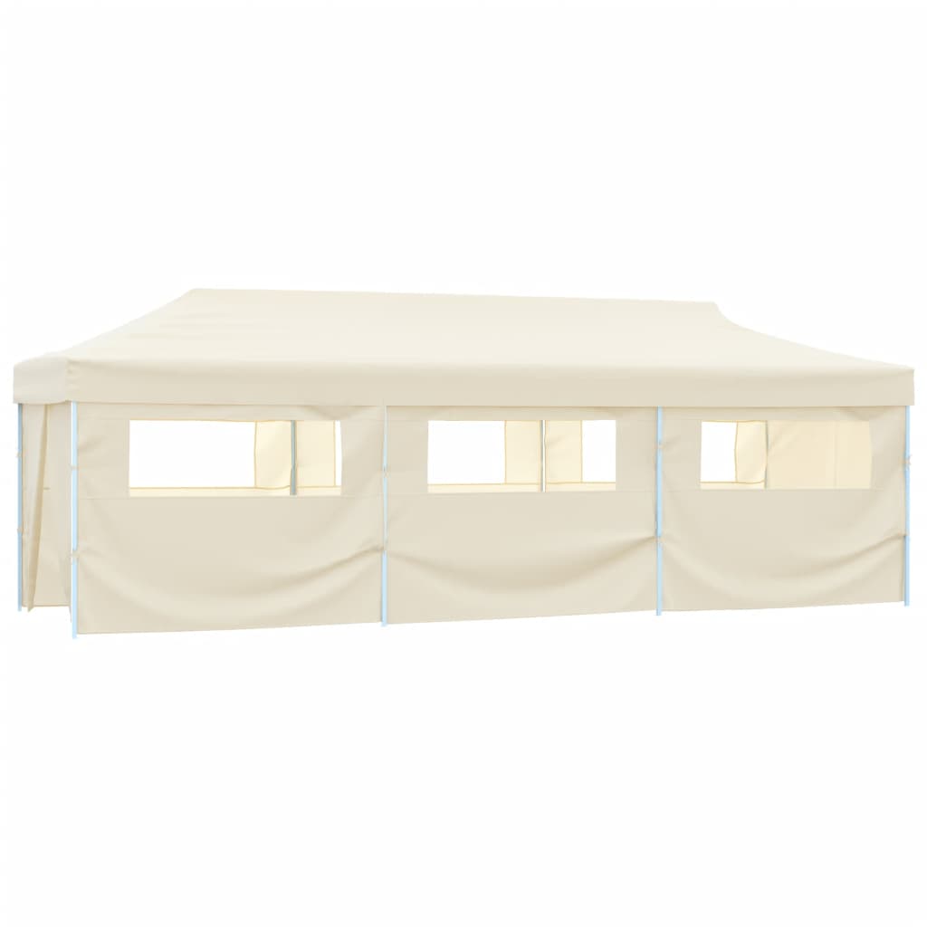 Skládací nůžkový party stan s 8 bočními stěnami 870x291x315 cm krémový