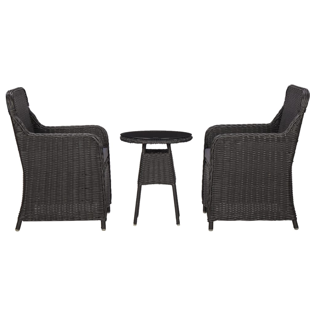 3dílný bistro set s poduškami polyratan černý