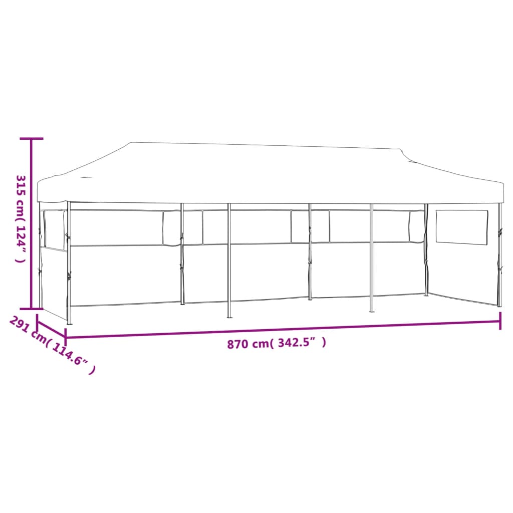 Skládací nůžkový stan s 5 bočními stěnami 3 x 9 m bílý