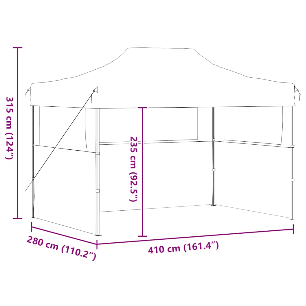Profesionální skládací party stan 3 bočnice 280x410x315 cm ocel bílý