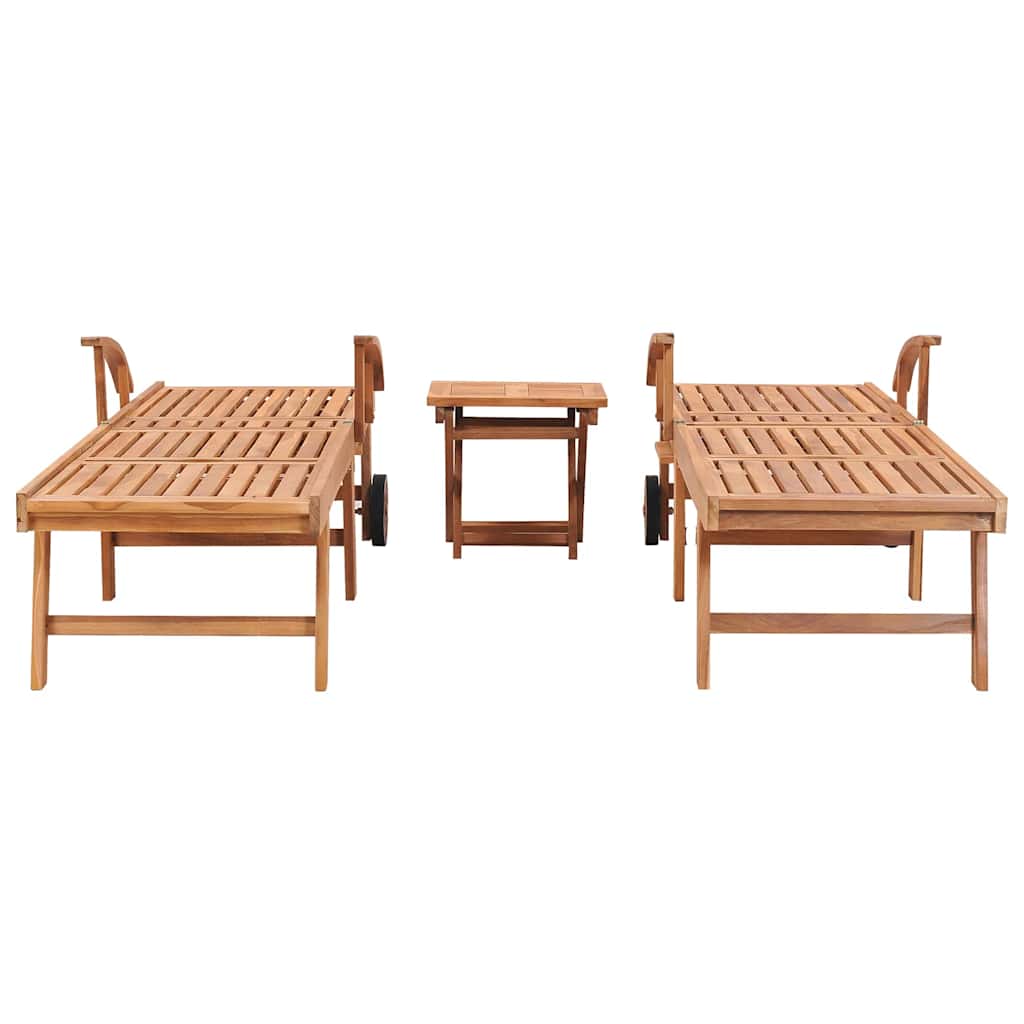 Zahradní lehátka 2 ks se stolkem masivní teak
