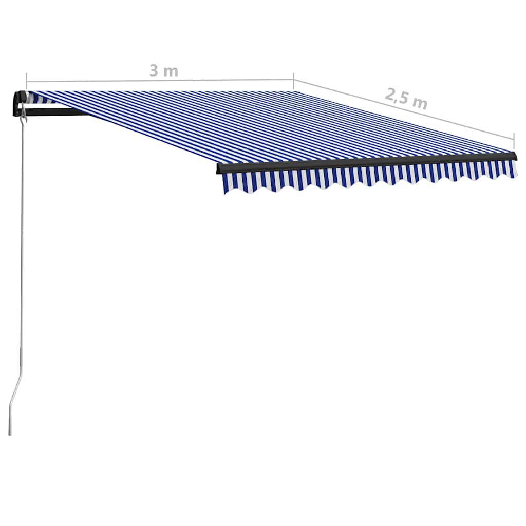 Ručně zatahovací markýza s LED světlem 300x250 cm modrá a bílá