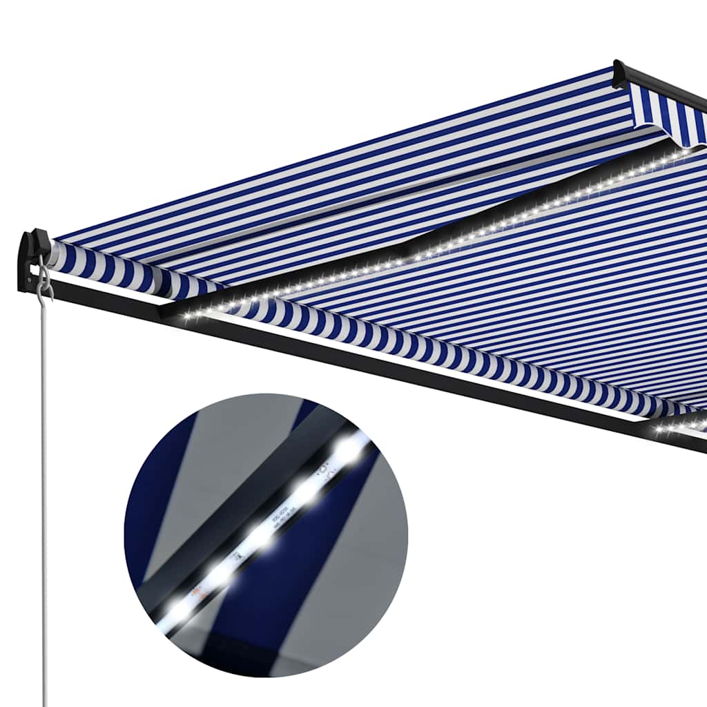Ručně zatahovací markýza s LED světlem 300x250 cm modrá a bílá