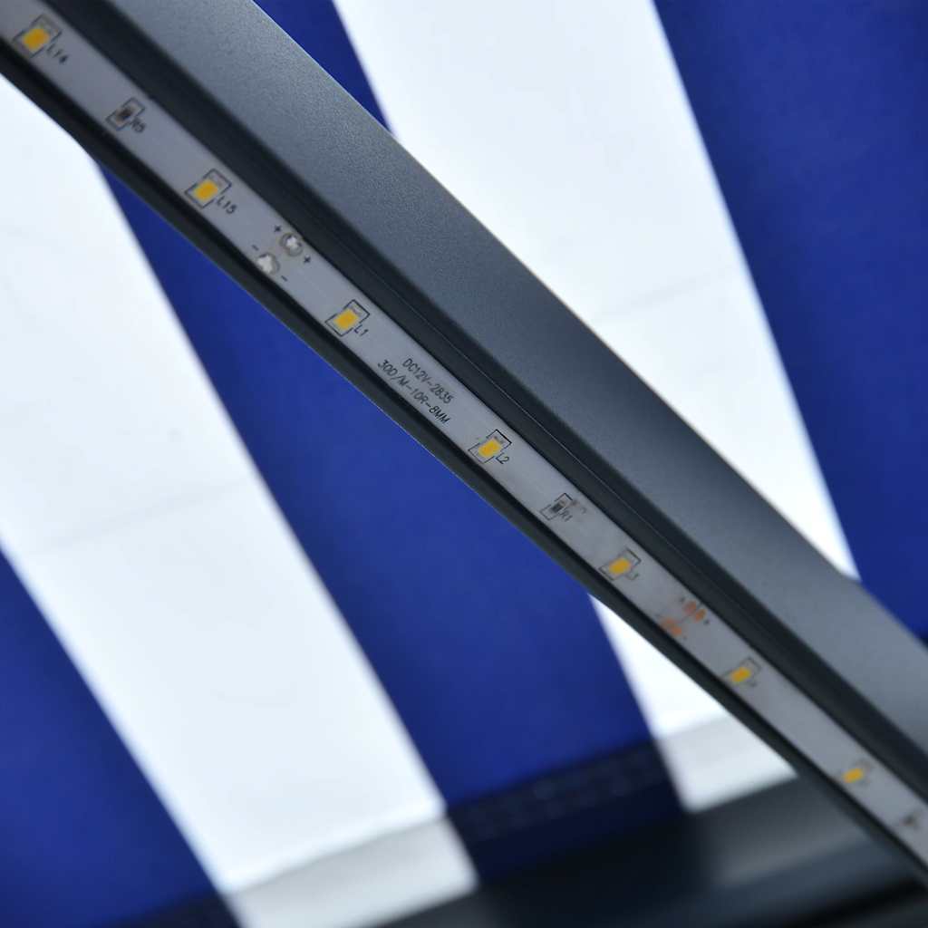 Ručně zatahovací markýza s LED světlem 300x250 cm modrá a bílá