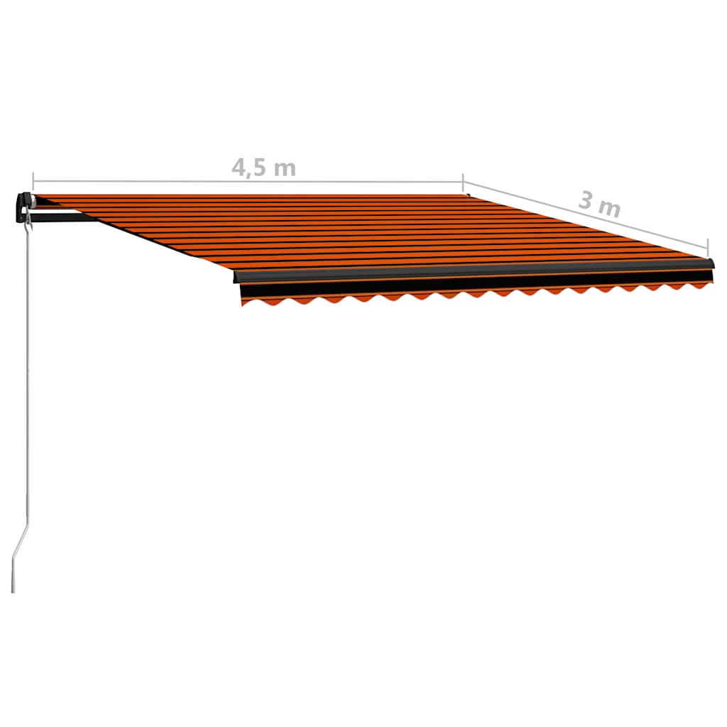 Ručně zatahovací markýza s LED světlem 450x300 cm oranžovohnědá
