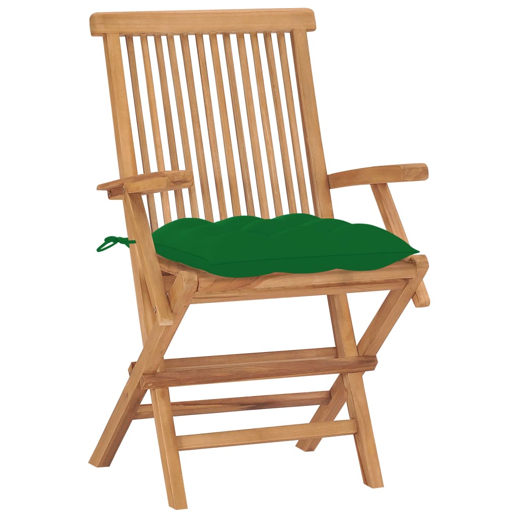 Zahradní židle se zelenými poduškami 2 ks masivní teak