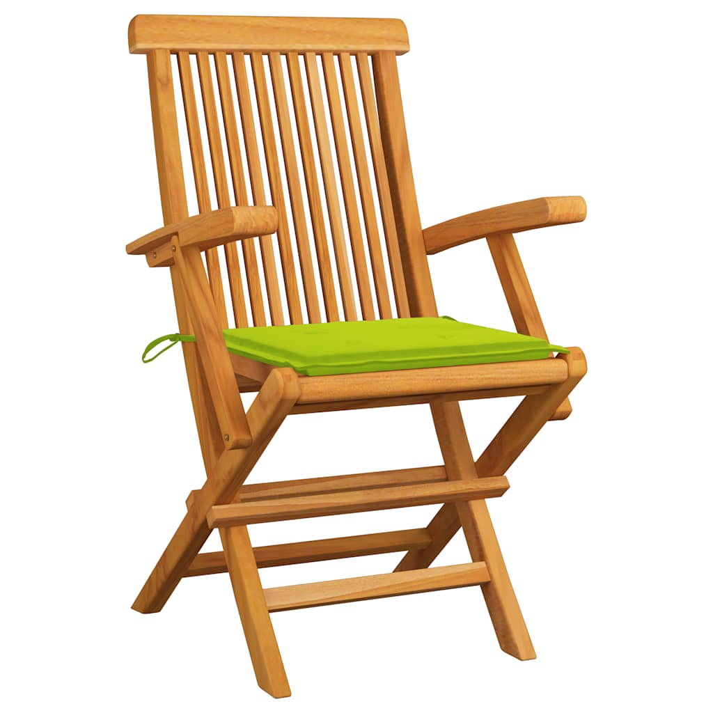 Zahradní židle s jasně zelenými poduškami 3 ks masivní teak