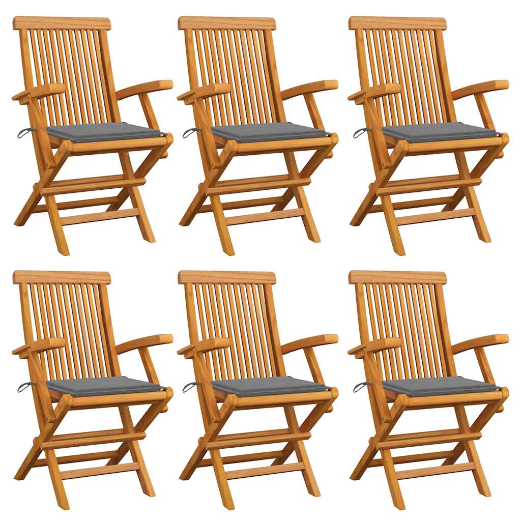 Zahradní židle s šedými poduškami 6 ks masivní teak