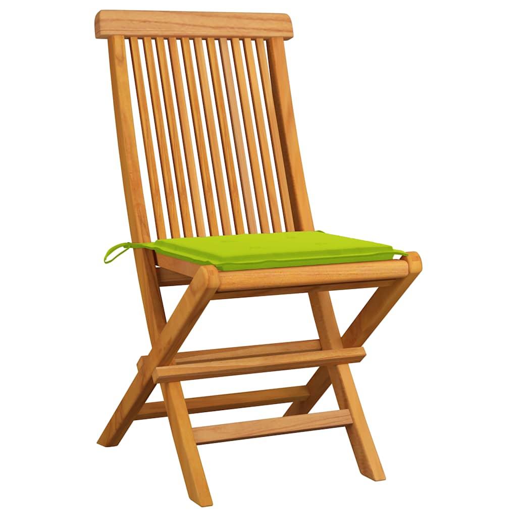 Zahradní židle s jasně zelenými poduškami 4 ks masivní teak
