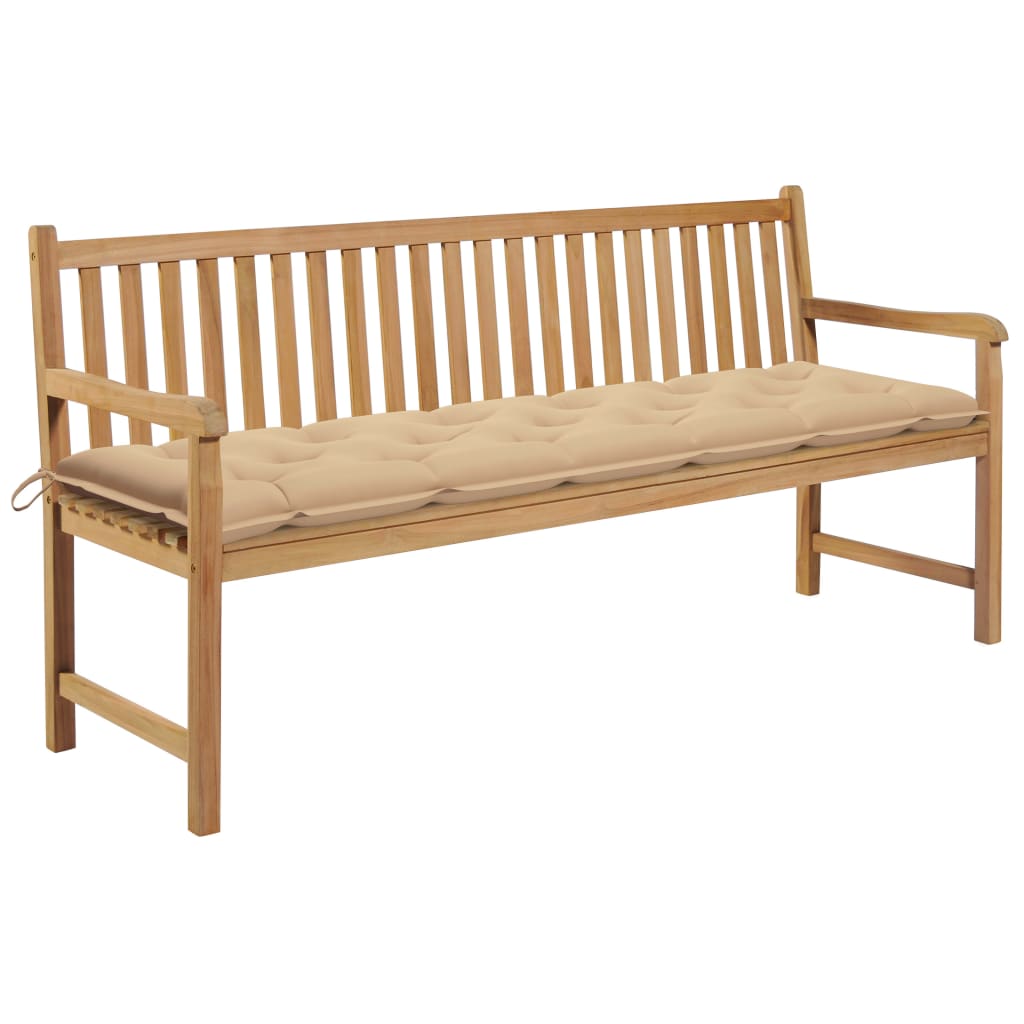Zahradní lavice s béžovou poduškou 175 cm masivní teak