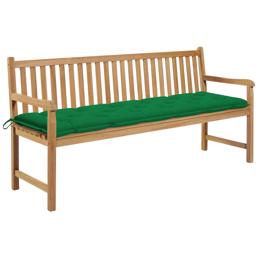 Zahradní lavice se zelenou poduškou 175 cm masivní teak