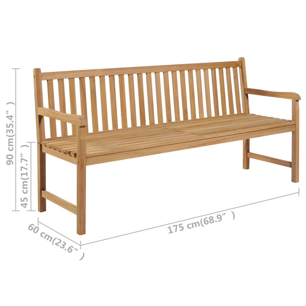 Zahradní lavice s modrou poduškou 175 cm masivní teak