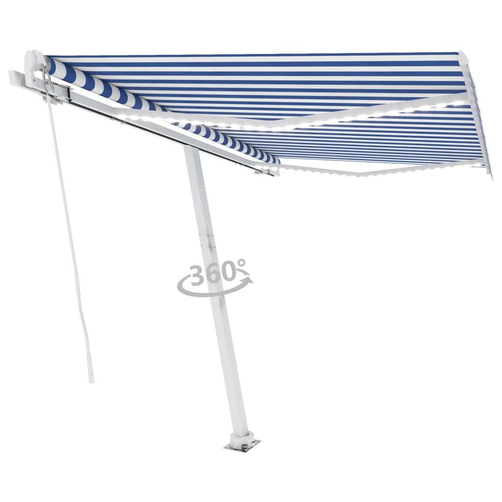 Ručně zatahovací markýza s LED světlem 300 x 250 cm modrobílá