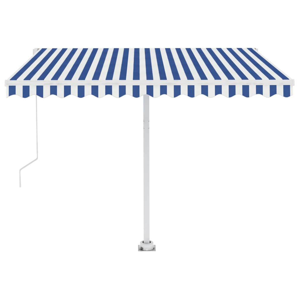 Ručně zatahovací markýza s LED světlem 300 x 250 cm modrobílá