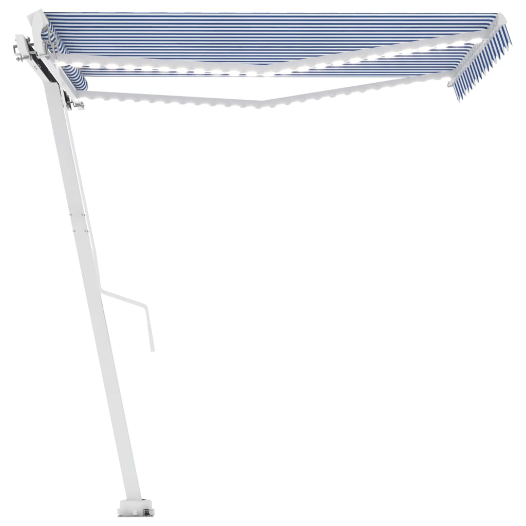 Ručně zatahovací markýza s LED světlem 300 x 250 cm modrobílá