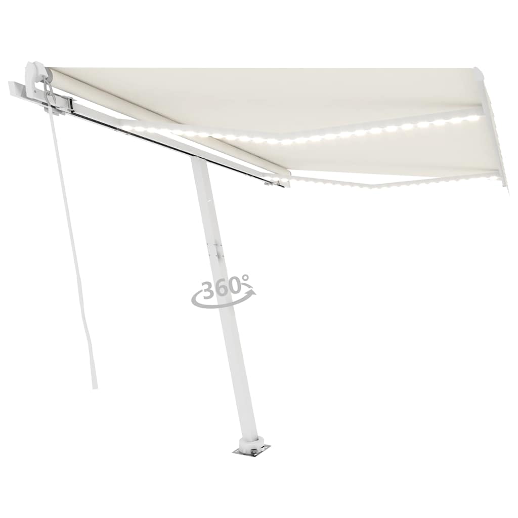 Ručně zatahovací markýza s LED světlem 300 x 250 cm krémová
