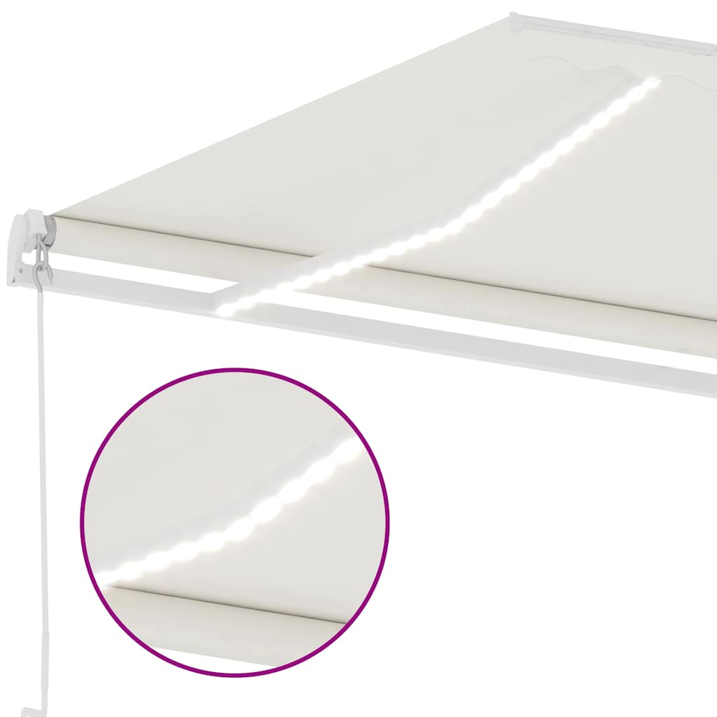 Ručně zatahovací markýza s LED světlem 300 x 250 cm krémová
