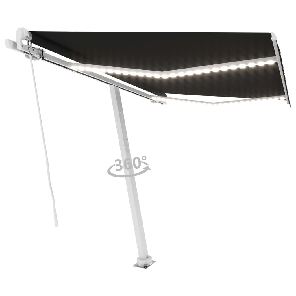 Ručně zatahovací markýza s LED světlem 300 x 250 cm antracitová