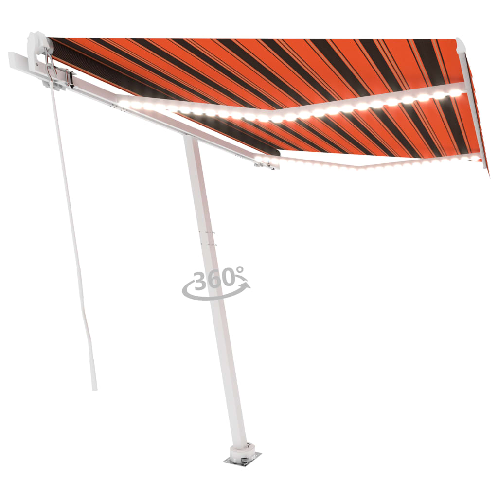Ručně zatahovací markýza s LED světlem 300x250 cm oranžovohnědá
