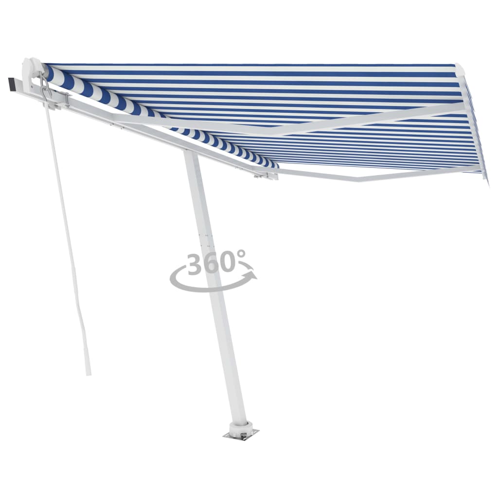 Volně stojící ručně zatahovací markýza 350 x 250 cm modrá/bílá