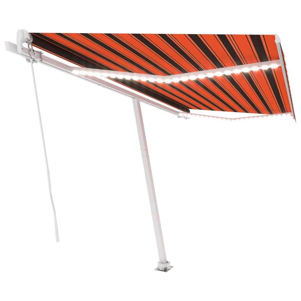 Ručně zatahovací markýza s LED světlem 450x300 cm oranžovohnědá