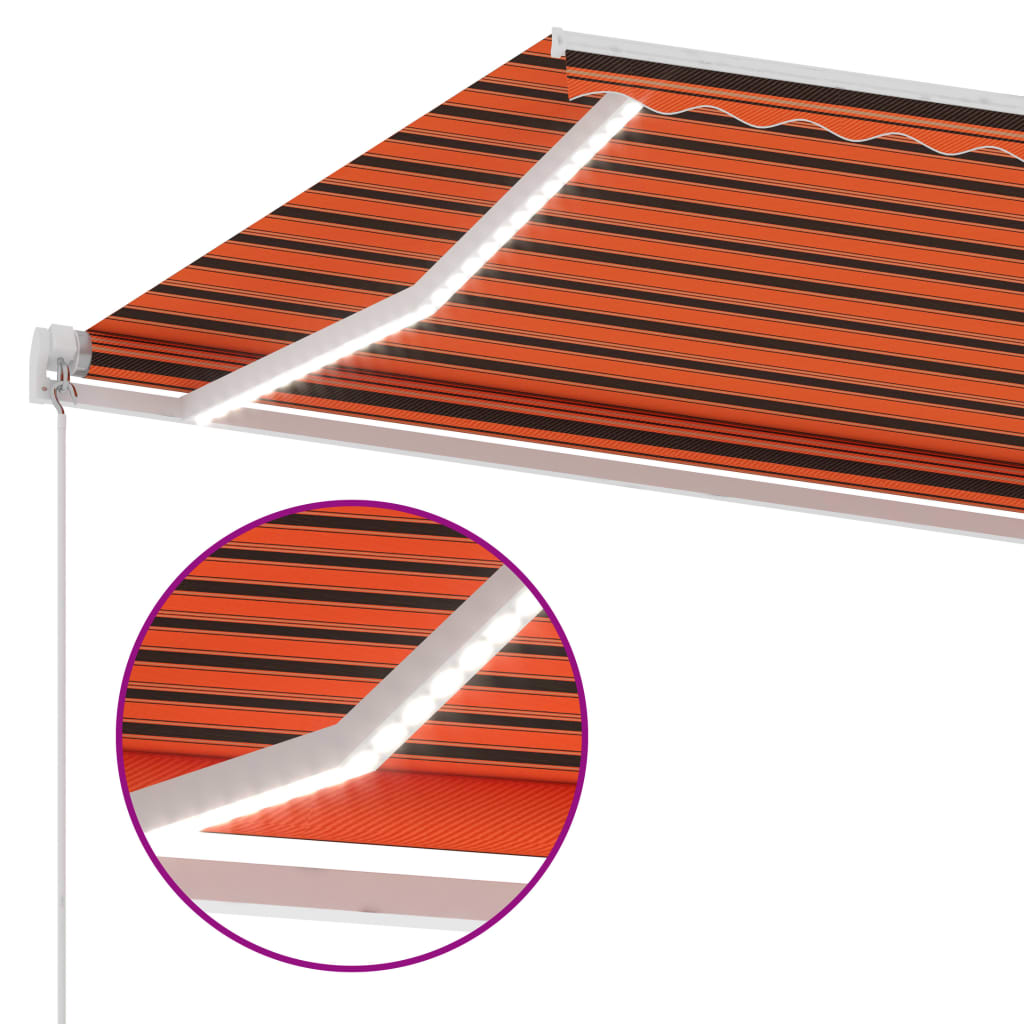 Ručně zatahovací markýza s LED světlem 450x300 cm oranžovohnědá