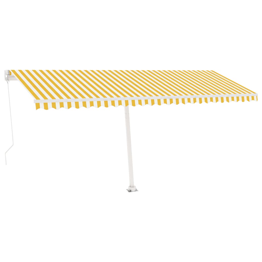 Volně stojící ručně zatahovací markýza 500 x 300 cm žlutá/bílá