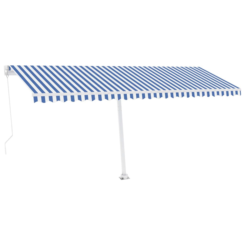 Ručně zatahovací markýza s LED světlem 500x300 cm modrobílá