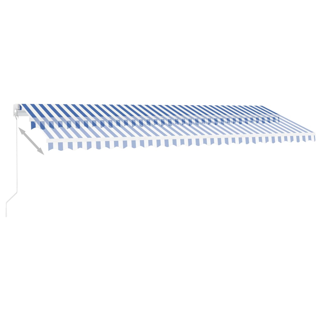 Ručně zatahovací markýza s LED světlem 500x300 cm modrobílá
