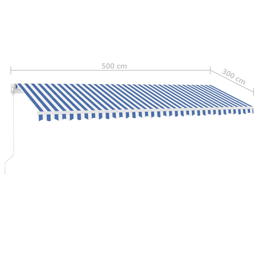 Ručně zatahovací markýza s LED světlem 500x300 cm modrobílá