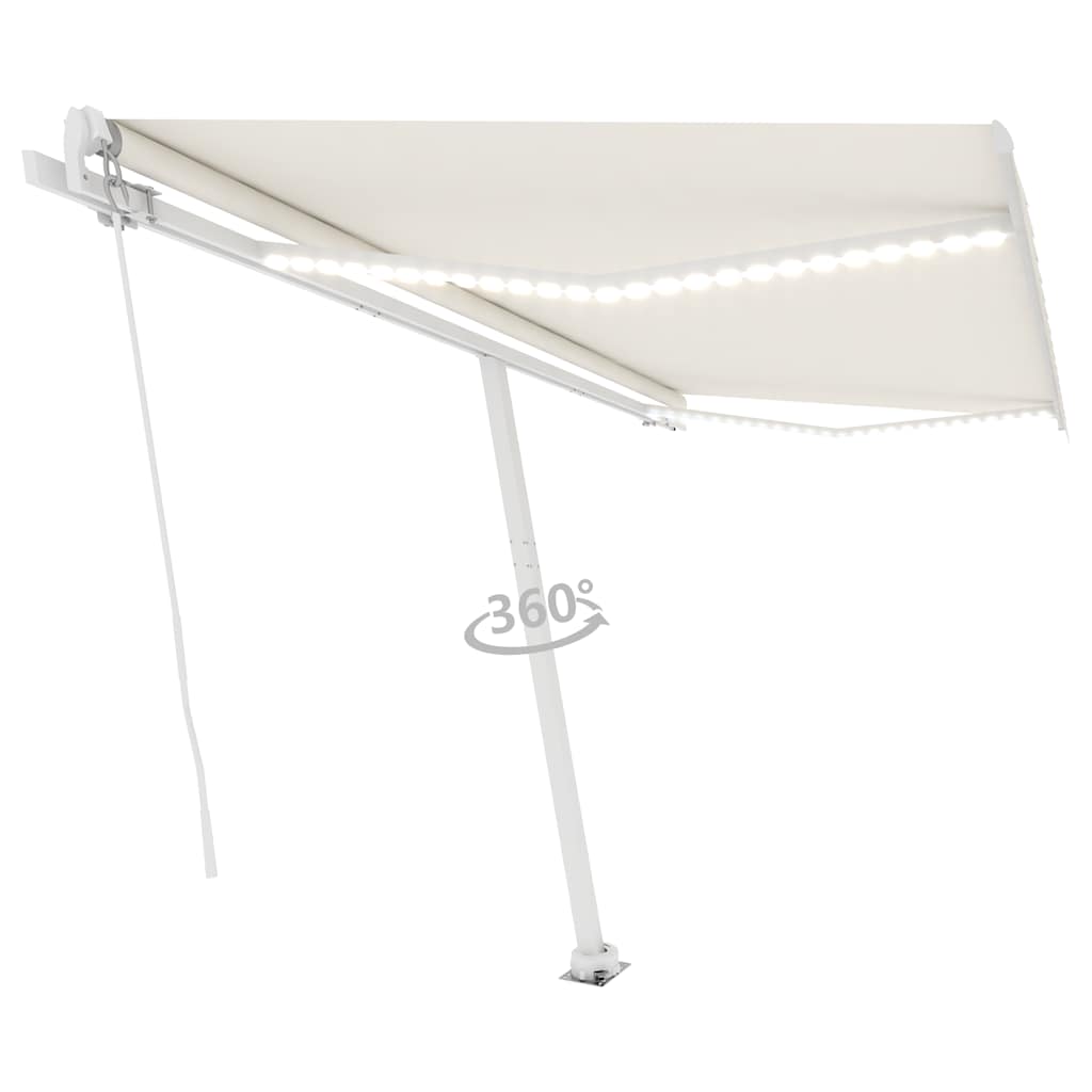 Ručně zatahovací markýza s LED světlem 400 x 350 cm krémová