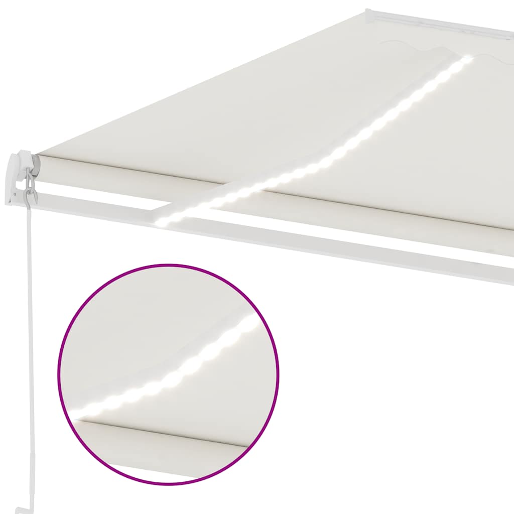 Ručně zatahovací markýza s LED světlem 400 x 350 cm krémová