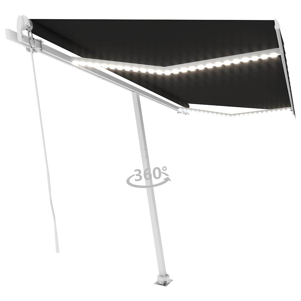Ručně zatahovací markýza s LED světlem 400 x 350 cm antracitová