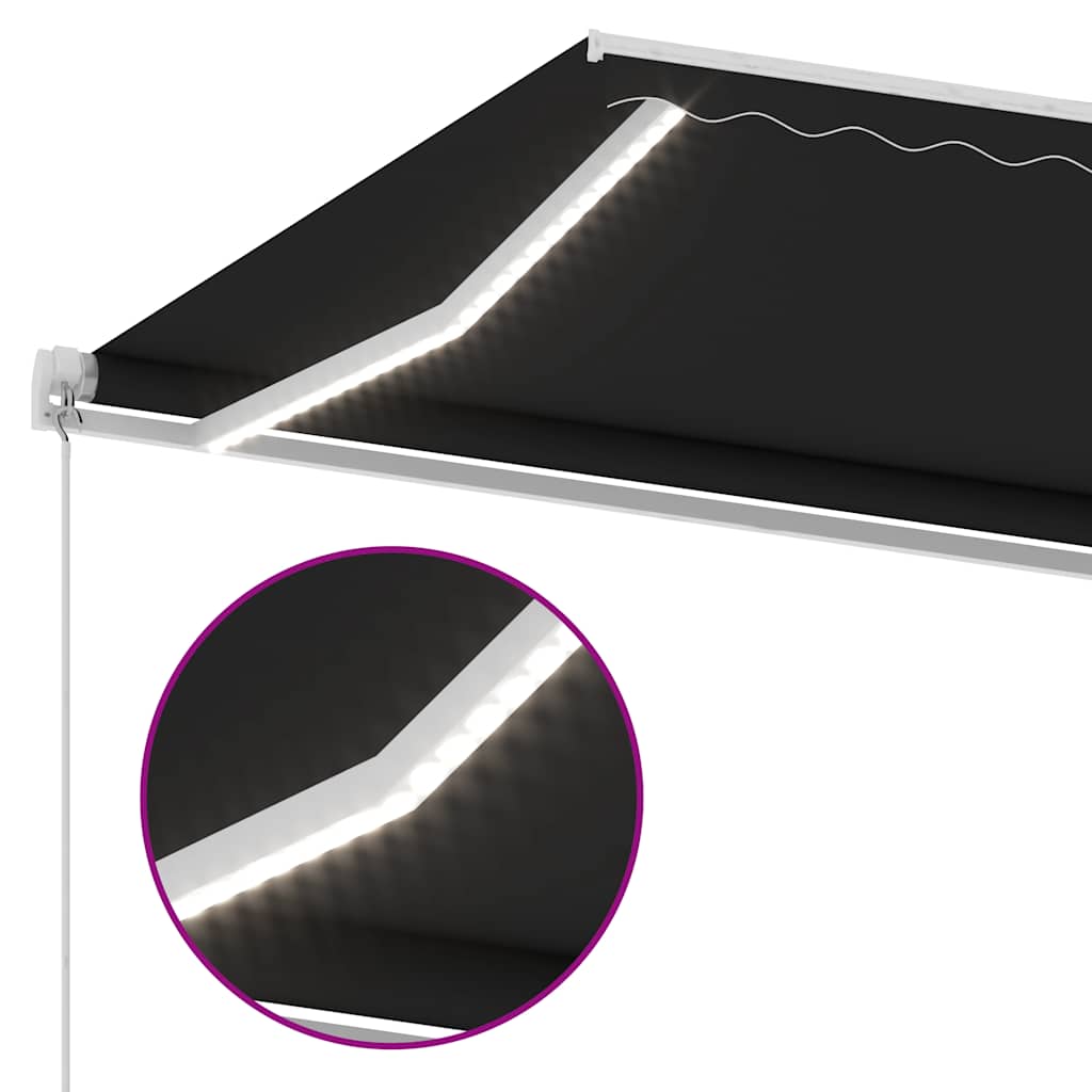 Ručně zatahovací markýza s LED světlem 400 x 350 cm antracitová