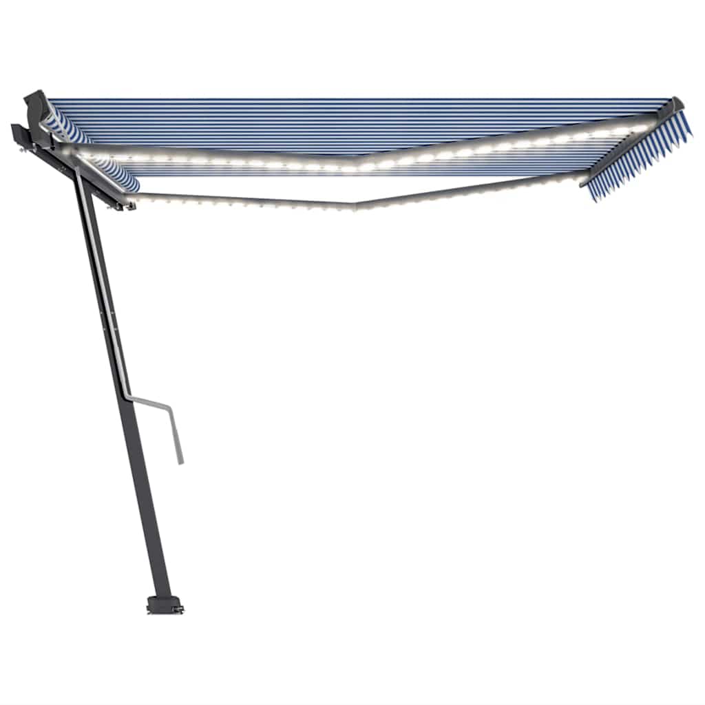 Ručně zatahovací markýza s LED světlem 400x300 cm modrá a bílá