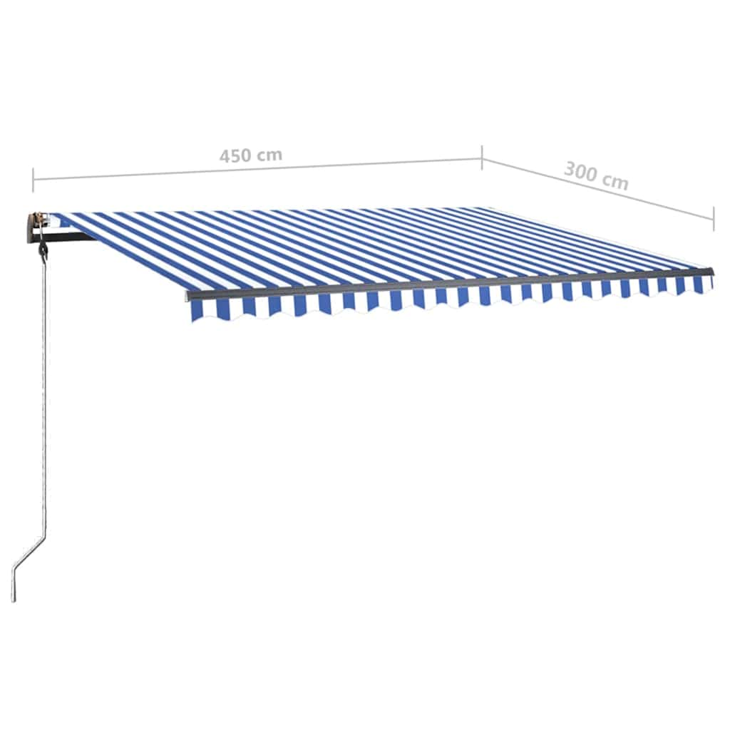 Ručně zatahovací markýza s LED světlem 450 x 300 cm modrobílá