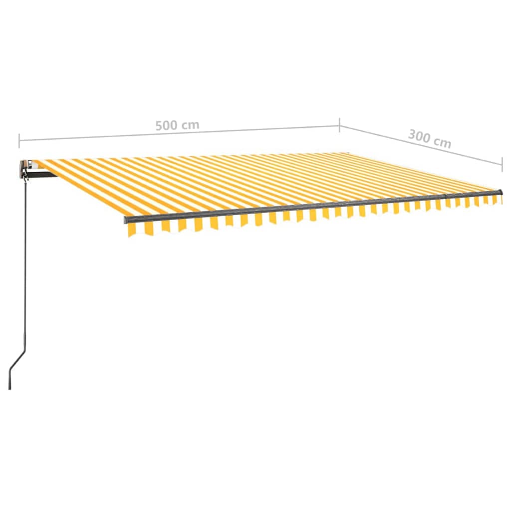 Volně stojící ručně zatahovací markýza 500 x 300 cm žlutá/bílá