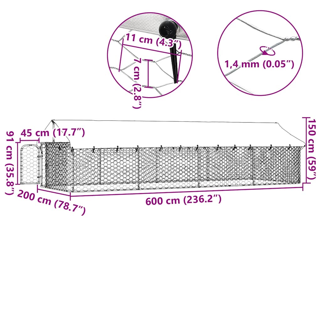 Venkovní psí kotec se střechou 600 x 200 x 150 cm