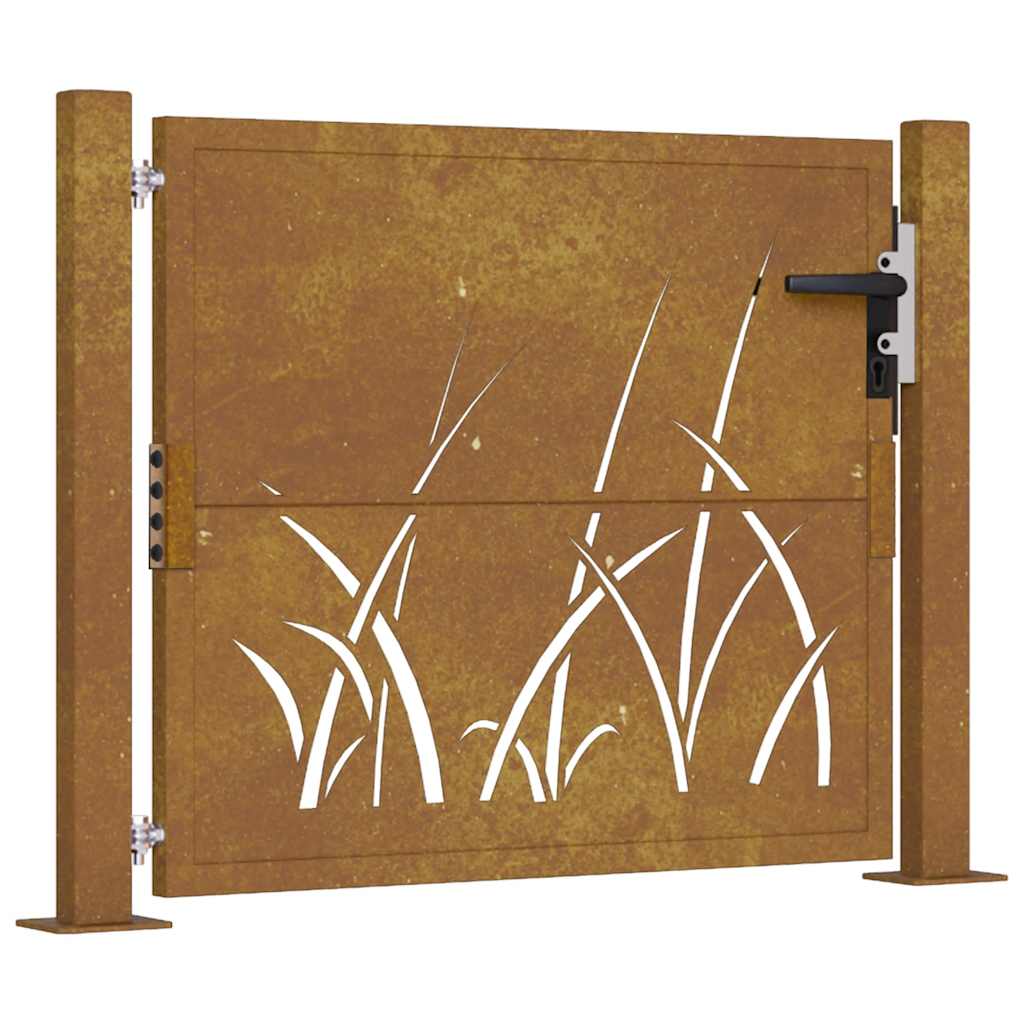 Zahradní branka 105 x 105 cm cortenová ocel Tráva