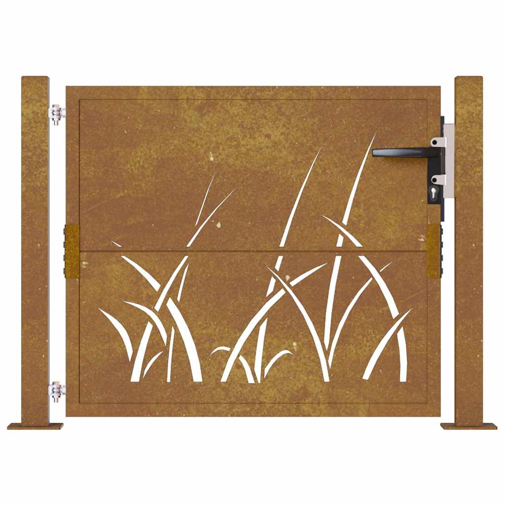 Zahradní branka 105 x 105 cm cortenová ocel Tráva