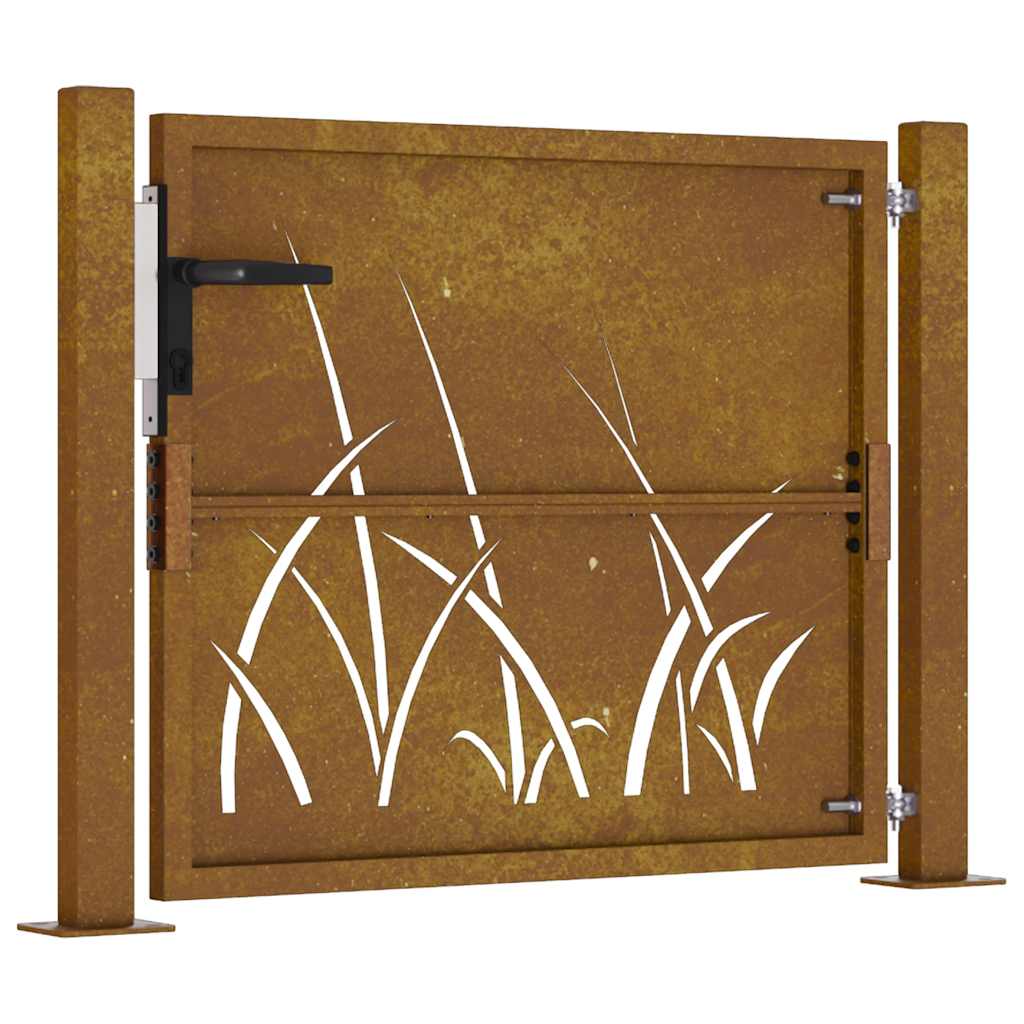 Zahradní branka 105 x 105 cm cortenová ocel Tráva