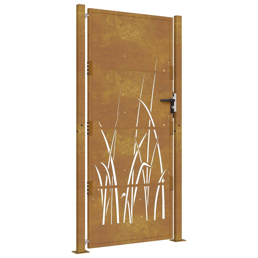 Zahradní branka 105 x 205 cm cortenová ocel Tráva