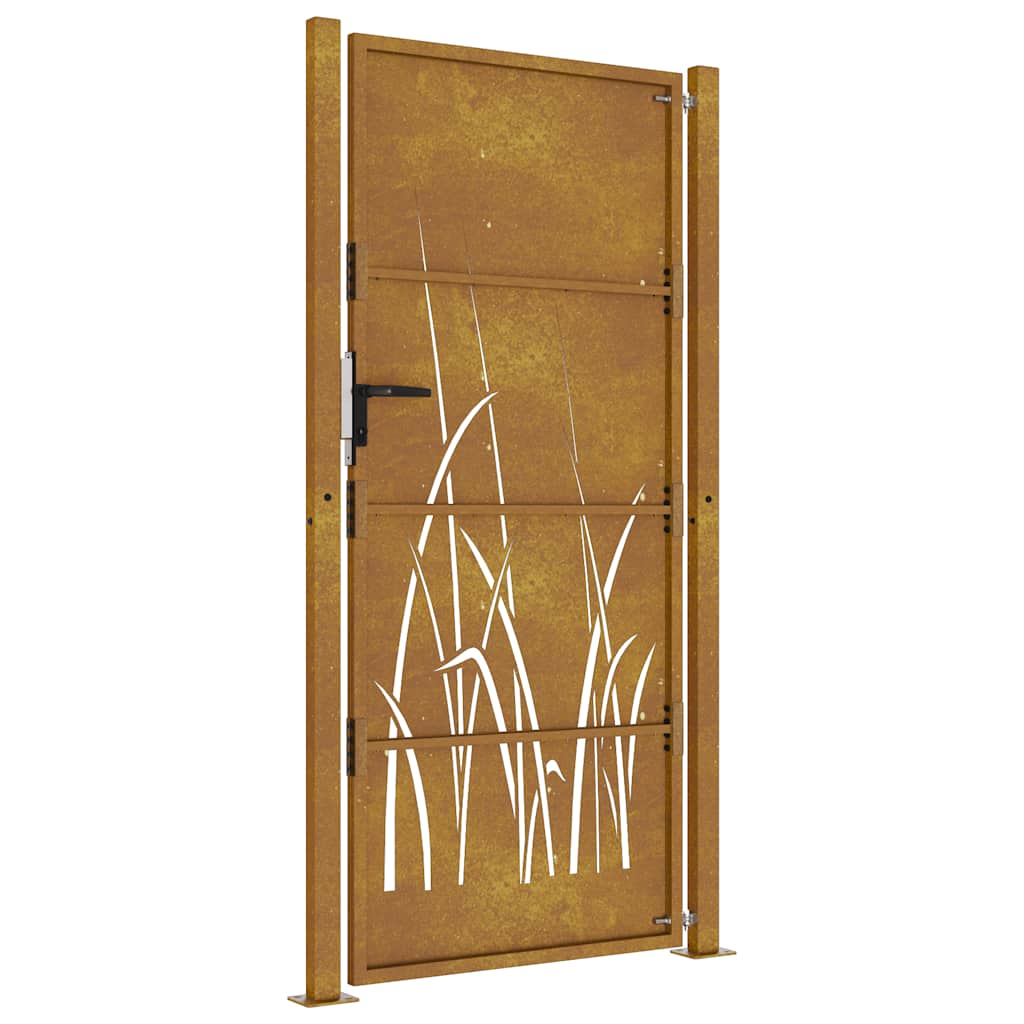 Zahradní branka 105 x 205 cm cortenová ocel Tráva
