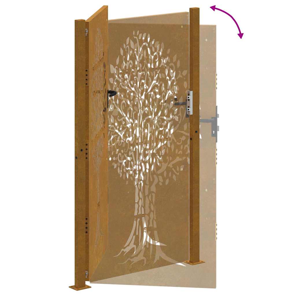 Zahradní branka 105 x 205 cm cortenová ocel design stromu