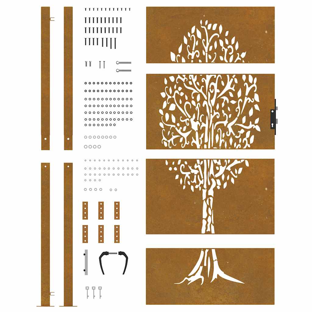 Zahradní branka 105 x 205 cm cortenová ocel design stromu
