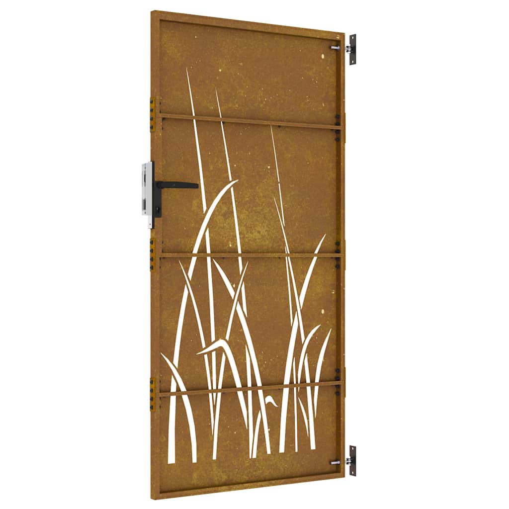 Zahradní branka 85 x 200 cm cortenová ocel Tráva