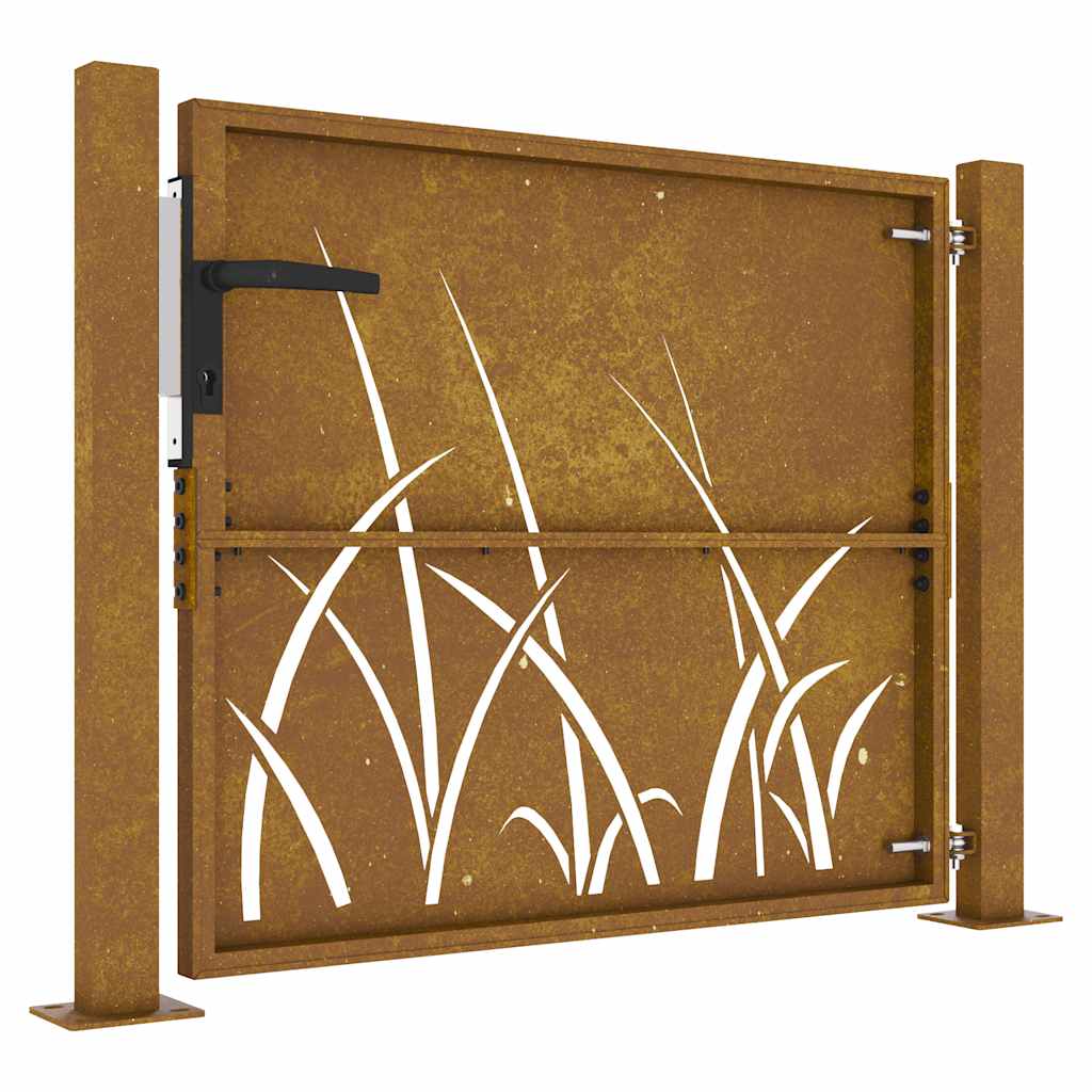 Zahradní branka 105 x 80 cm cortenová ocel Tráva