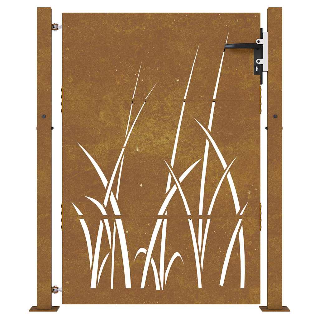 Zahradní branka 105 x 130 cm cortenová ocel Tráva