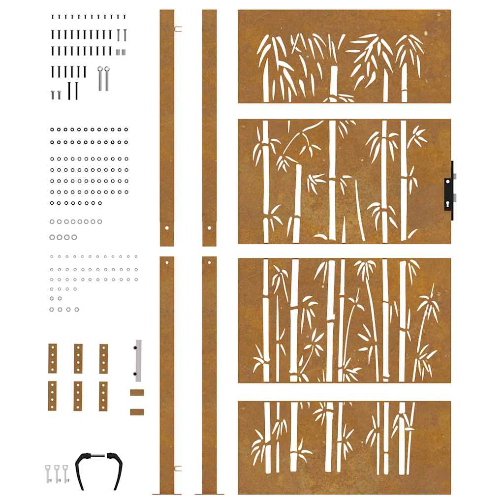 Zahradní branka 105 x 205 cm cortenová ocel Bambus